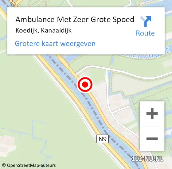 Locatie op kaart van de 112 melding: Ambulance Met Zeer Grote Spoed Naar Koedijk, Kanaaldijk op 9 november 2024 08:35