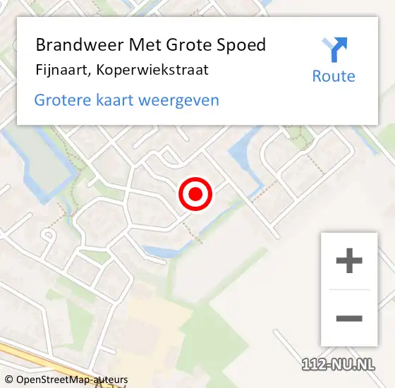 Locatie op kaart van de 112 melding: Brandweer Met Grote Spoed Naar Fijnaart, Koperwiekstraat op 9 november 2024 09:15