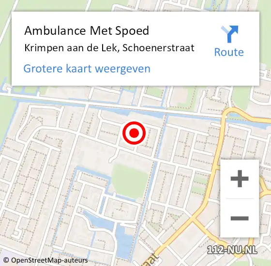 Locatie op kaart van de 112 melding: Ambulance Met Spoed Naar Krimpen aan de Lek, Schoenerstraat op 9 november 2024 09:19