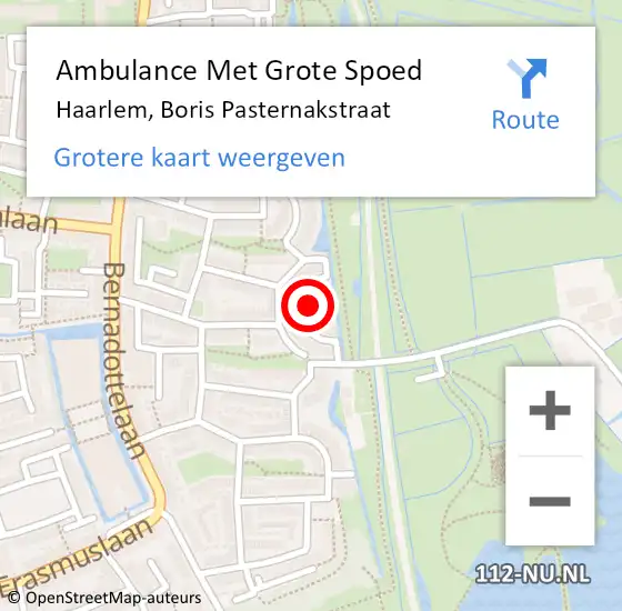 Locatie op kaart van de 112 melding: Ambulance Met Grote Spoed Naar Haarlem, Boris Pasternakstraat op 9 november 2024 09:44