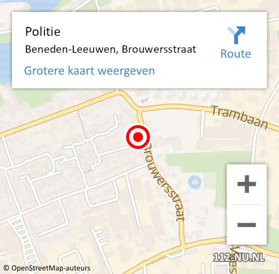 Locatie op kaart van de 112 melding: Politie Beneden-Leeuwen, Brouwersstraat op 9 november 2024 10:04