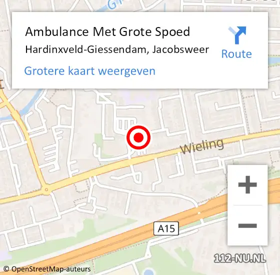 Locatie op kaart van de 112 melding: Ambulance Met Grote Spoed Naar Hardinxveld-Giessendam, Jacobsweer op 9 november 2024 10:15