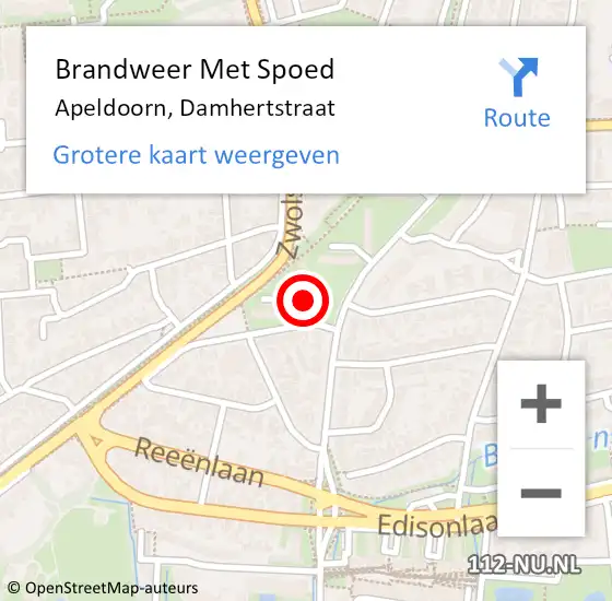 Locatie op kaart van de 112 melding: Brandweer Met Spoed Naar Apeldoorn, Damhertstraat op 9 november 2024 10:57