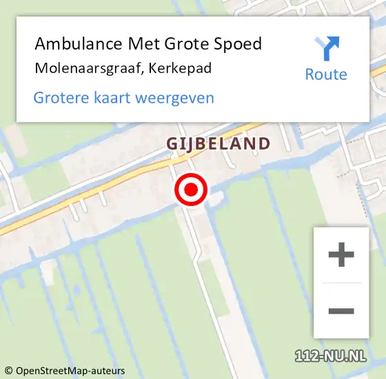 Locatie op kaart van de 112 melding: Ambulance Met Grote Spoed Naar Molenaarsgraaf, Kerkepad op 9 november 2024 11:27