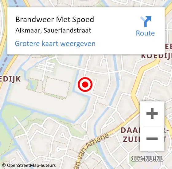 Locatie op kaart van de 112 melding: Brandweer Met Spoed Naar Alkmaar, Sauerlandstraat op 9 november 2024 11:28