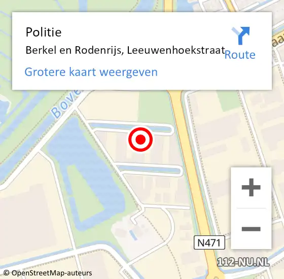 Locatie op kaart van de 112 melding: Politie Berkel en Rodenrijs, Leeuwenhoekstraat op 9 november 2024 11:47