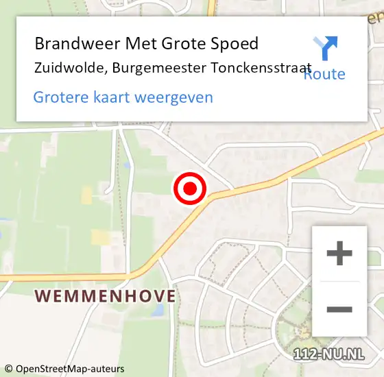 Locatie op kaart van de 112 melding: Brandweer Met Grote Spoed Naar Zuidwolde, Burgemeester Tonckensstraat op 9 november 2024 12:19