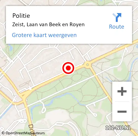 Locatie op kaart van de 112 melding: Politie Zeist, Laan van Beek en Royen op 9 november 2024 12:35