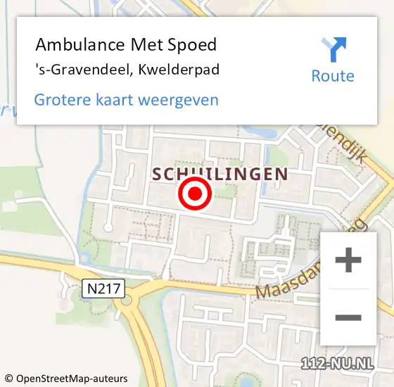 Locatie op kaart van de 112 melding: Ambulance Met Spoed Naar 's-Gravendeel, Kwelderpad op 9 november 2024 13:06