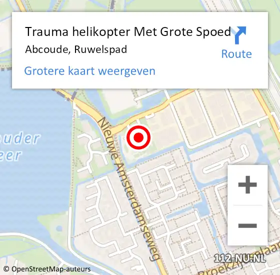 Locatie op kaart van de 112 melding: Trauma helikopter Met Grote Spoed Naar Abcoude, Ruwelspad op 9 november 2024 13:14