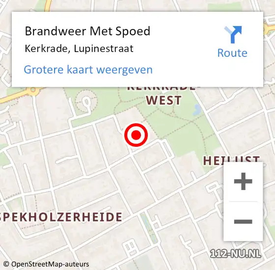 Locatie op kaart van de 112 melding: Brandweer Met Spoed Naar Kerkrade, Lupinestraat op 9 november 2024 13:33