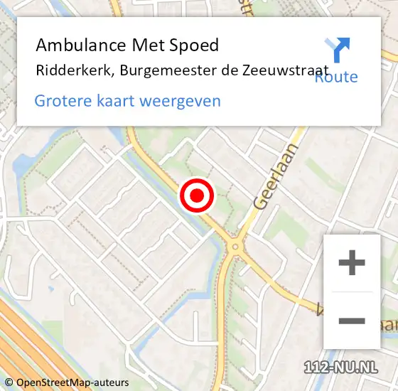 Locatie op kaart van de 112 melding: Ambulance Met Spoed Naar Ridderkerk, Burgemeester de Zeeuwstraat op 9 november 2024 13:47