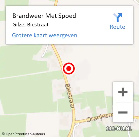 Locatie op kaart van de 112 melding: Brandweer Met Spoed Naar Gilze, Biestraat op 9 november 2024 14:20