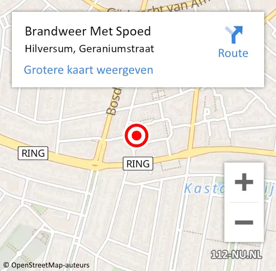 Locatie op kaart van de 112 melding: Brandweer Met Spoed Naar Hilversum, Geraniumstraat op 9 november 2024 14:39