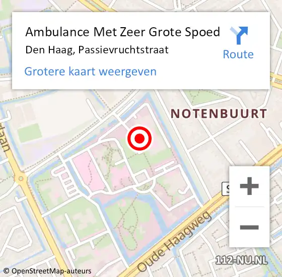 Locatie op kaart van de 112 melding: Ambulance Met Zeer Grote Spoed Naar Den Haag, Passievruchtstraat op 9 november 2024 15:02