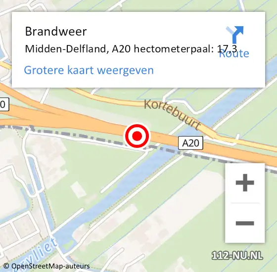 Locatie op kaart van de 112 melding: Brandweer Midden-Delfland, A20 hectometerpaal: 17,3 op 9 november 2024 15:19