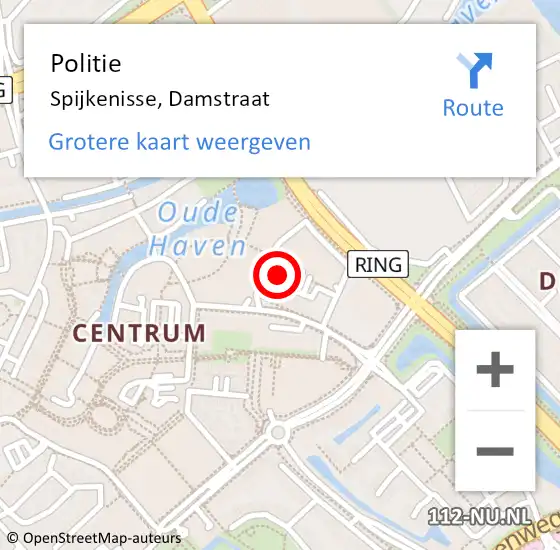 Locatie op kaart van de 112 melding: Politie Spijkenisse, Damstraat op 9 november 2024 15:27