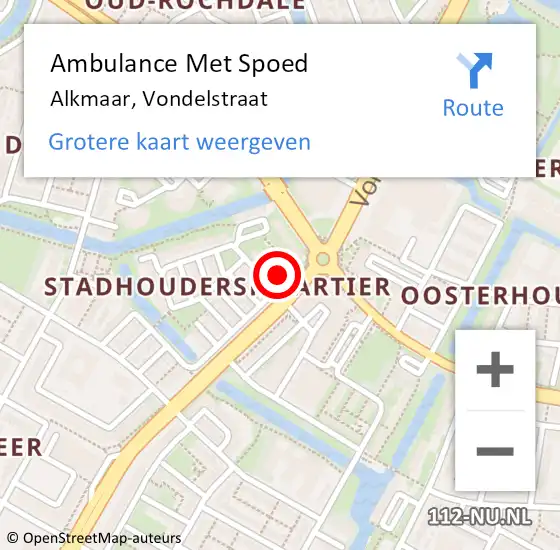 Locatie op kaart van de 112 melding: Ambulance Met Spoed Naar Alkmaar, Vondelstraat op 9 november 2024 15:39