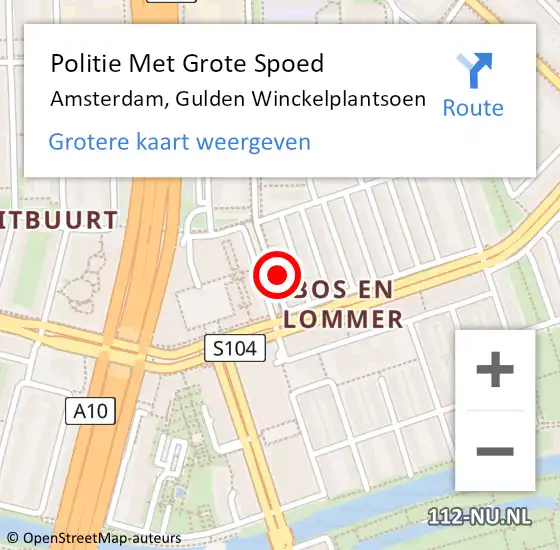 Locatie op kaart van de 112 melding: Politie Met Grote Spoed Naar Amsterdam, Gulden Winckelplantsoen op 9 november 2024 15:49