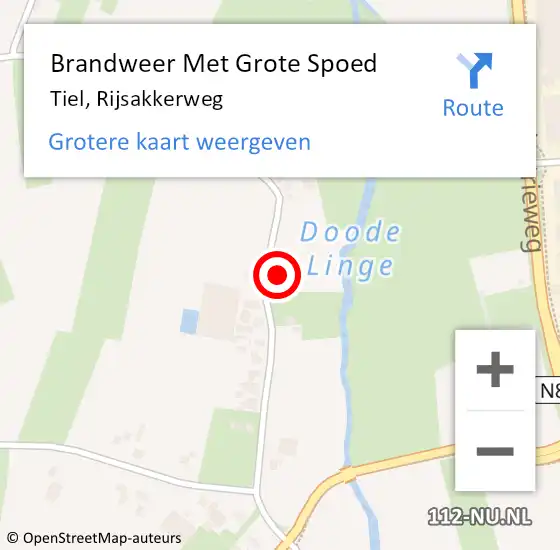 Locatie op kaart van de 112 melding: Brandweer Met Grote Spoed Naar Tiel, Rijsakkerweg op 9 november 2024 16:08