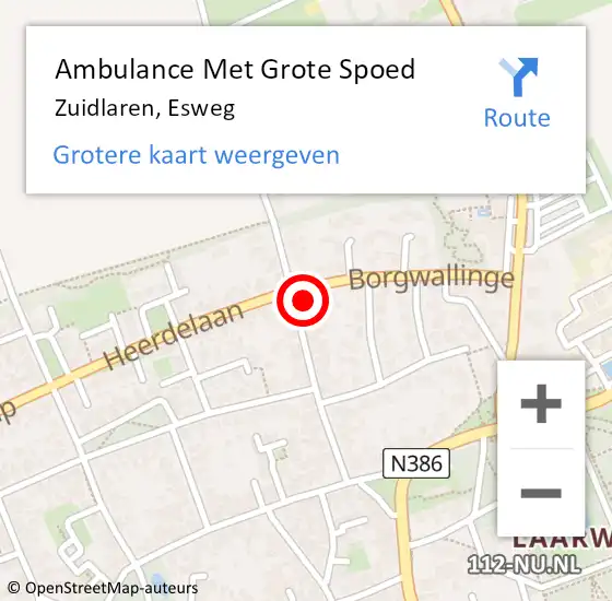 Locatie op kaart van de 112 melding: Ambulance Met Grote Spoed Naar Zuidlaren, Esweg op 9 november 2024 16:21