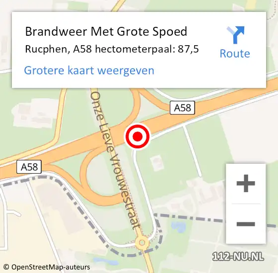 Locatie op kaart van de 112 melding: Brandweer Met Grote Spoed Naar Rucphen, A58 hectometerpaal: 87,5 op 9 november 2024 16:24