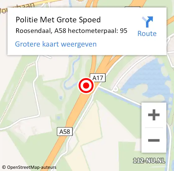 Locatie op kaart van de 112 melding: Politie Met Grote Spoed Naar Roosendaal, A58 hectometerpaal: 95 op 9 november 2024 16:25