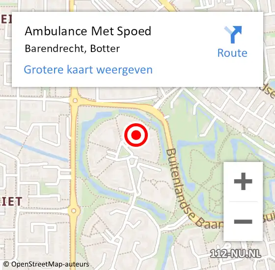 Locatie op kaart van de 112 melding: Ambulance Met Spoed Naar Barendrecht, Botter op 9 november 2024 16:31