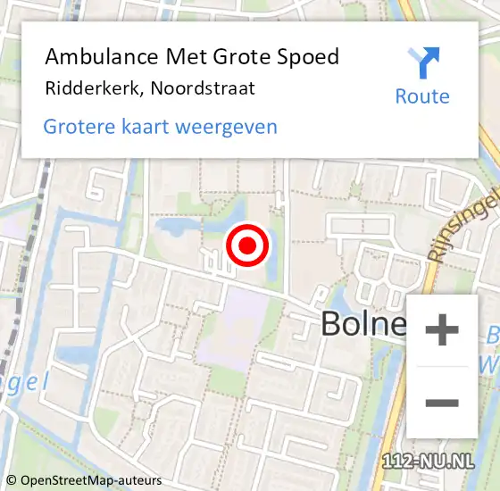 Locatie op kaart van de 112 melding: Ambulance Met Grote Spoed Naar Ridderkerk, Noordstraat op 9 november 2024 16:34