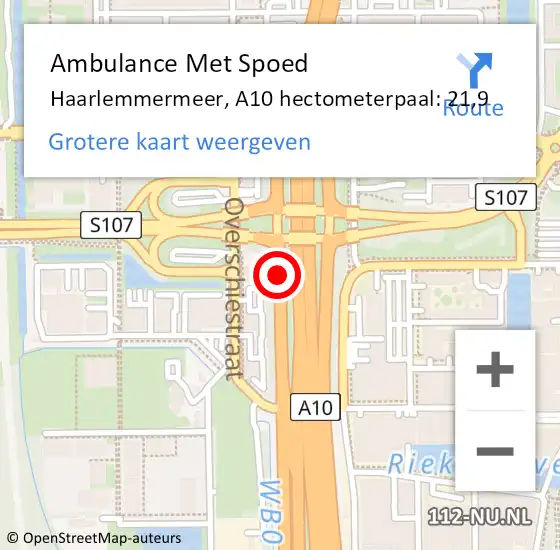 Locatie op kaart van de 112 melding: Ambulance Met Spoed Naar Haarlemmermeer, A10 hectometerpaal: 21,9 op 9 november 2024 16:47