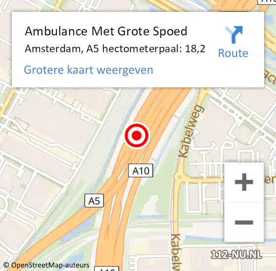 Locatie op kaart van de 112 melding: Ambulance Met Grote Spoed Naar Amsterdam, A5 hectometerpaal: 18,2 op 9 november 2024 17:05