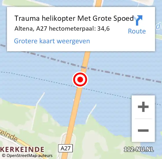 Locatie op kaart van de 112 melding: Trauma helikopter Met Grote Spoed Naar Altena, A27 hectometerpaal: 34,6 op 9 november 2024 17:08