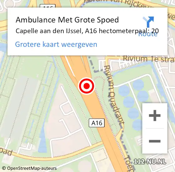 Locatie op kaart van de 112 melding: Ambulance Met Grote Spoed Naar Capelle aan den IJssel, A16 hectometerpaal: 20 op 9 november 2024 17:10