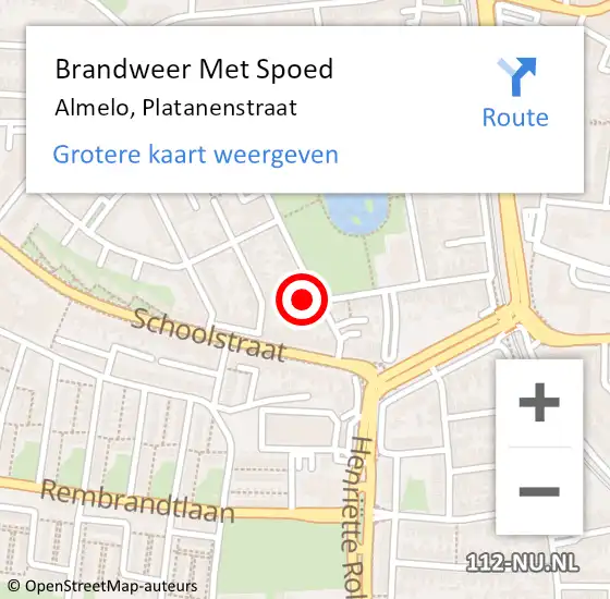 Locatie op kaart van de 112 melding: Brandweer Met Spoed Naar Almelo, Platanenstraat op 9 november 2024 17:20