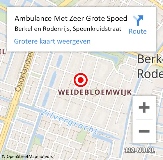 Locatie op kaart van de 112 melding: Ambulance Met Zeer Grote Spoed Naar Berkel en Rodenrijs, Speenkruidstraat op 9 november 2024 17:40