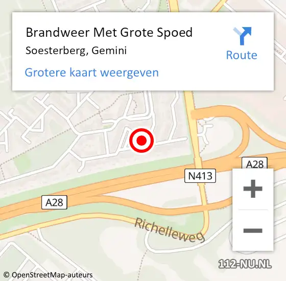 Locatie op kaart van de 112 melding: Brandweer Met Grote Spoed Naar Soesterberg, Gemini op 9 november 2024 17:41