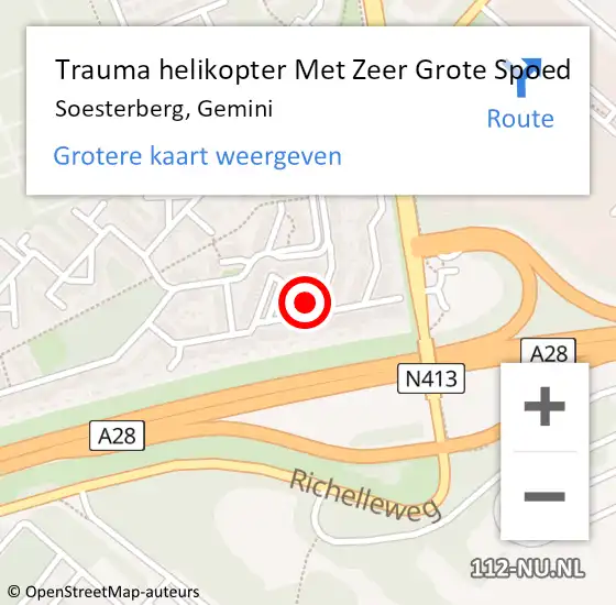 Locatie op kaart van de 112 melding: Trauma helikopter Met Zeer Grote Spoed Naar Soesterberg, Gemini op 9 november 2024 17:42