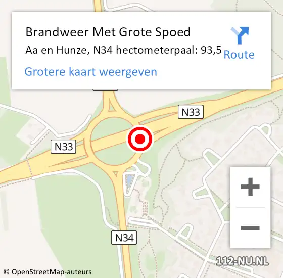 Locatie op kaart van de 112 melding: Brandweer Met Grote Spoed Naar Aa en Hunze, N34 hectometerpaal: 93,5 op 9 november 2024 17:59