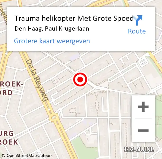 Locatie op kaart van de 112 melding: Trauma helikopter Met Grote Spoed Naar Den Haag, Paul Krugerlaan op 9 november 2024 18:00