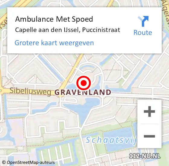 Locatie op kaart van de 112 melding: Ambulance Met Spoed Naar Capelle aan den IJssel, Puccinistraat op 9 november 2024 18:07