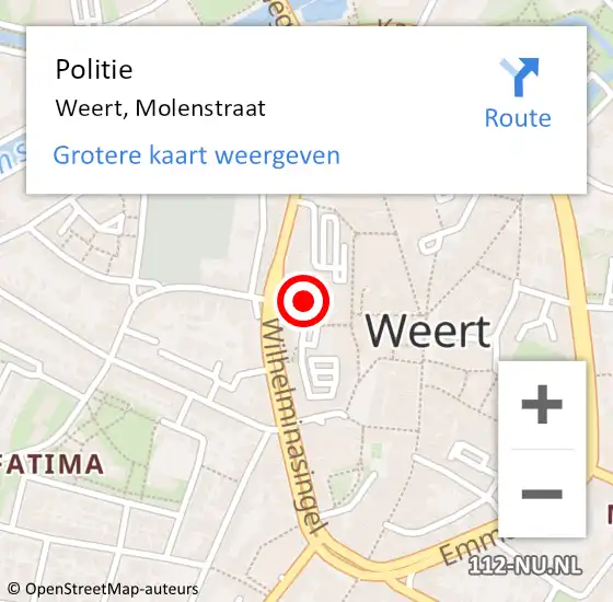 Locatie op kaart van de 112 melding: Politie Weert, Molenstraat op 9 november 2024 18:13