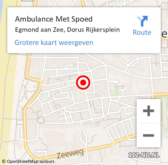 Locatie op kaart van de 112 melding: Ambulance Met Spoed Naar Egmond aan Zee, Dorus Rijkersplein op 9 november 2024 18:14