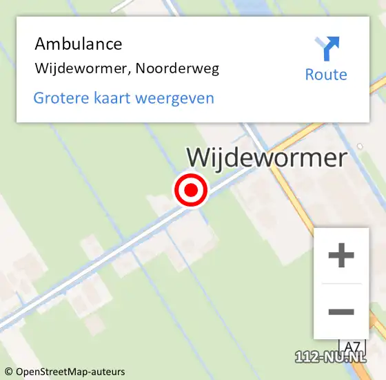 Locatie op kaart van de 112 melding: Ambulance Wijdewormer, Noorderweg op 9 november 2024 18:18