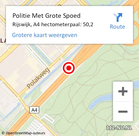 Locatie op kaart van de 112 melding: Politie Met Grote Spoed Naar Rijswijk, A4 hectometerpaal: 50,2 op 9 november 2024 18:18