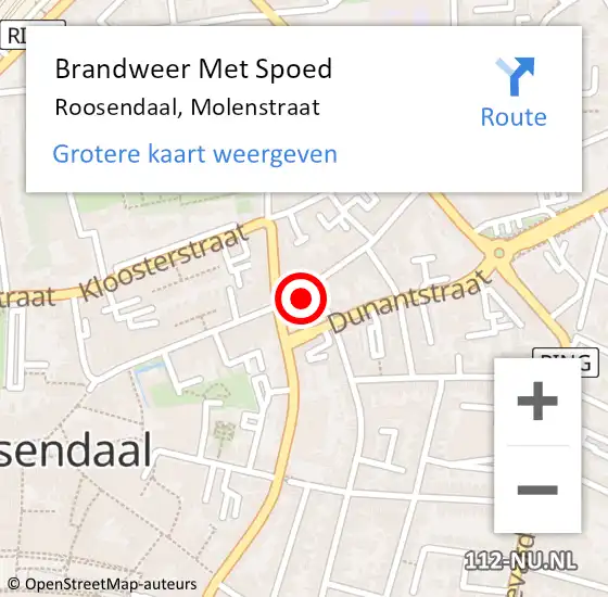 Locatie op kaart van de 112 melding: Brandweer Met Spoed Naar Roosendaal, Molenstraat op 9 november 2024 18:54