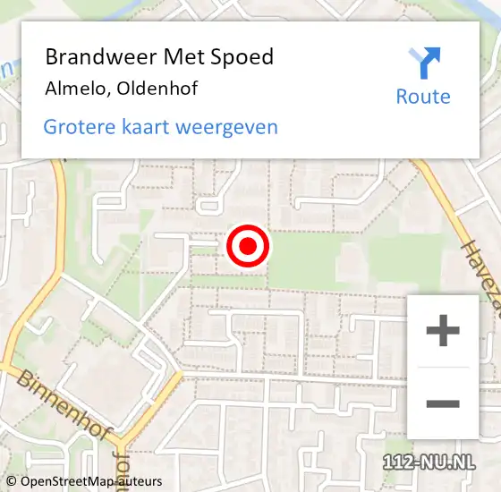 Locatie op kaart van de 112 melding: Brandweer Met Spoed Naar Almelo, Oldenhof op 9 november 2024 18:55