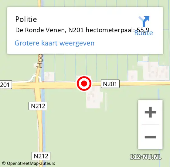 Locatie op kaart van de 112 melding: Politie De Ronde Venen, N201 hectometerpaal: 55,9 op 9 november 2024 18:57