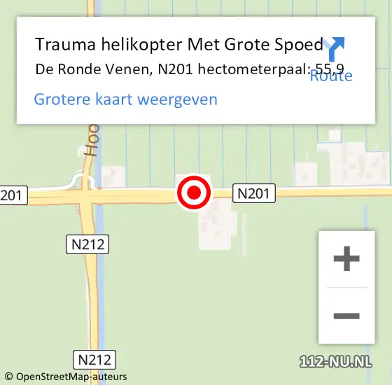 Locatie op kaart van de 112 melding: Trauma helikopter Met Grote Spoed Naar De Ronde Venen, N201 hectometerpaal: 55,9 op 9 november 2024 18:59