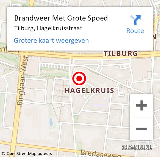 Locatie op kaart van de 112 melding: Brandweer Met Grote Spoed Naar Tilburg, Hagelkruisstraat op 9 november 2024 19:04