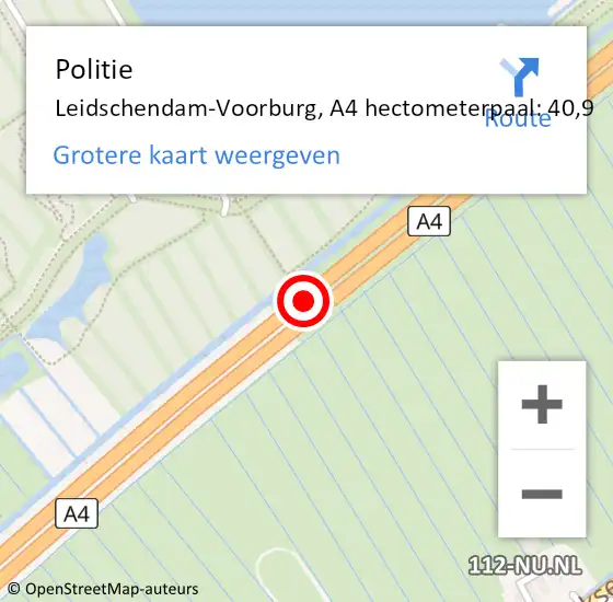 Locatie op kaart van de 112 melding: Politie Leidschendam-Voorburg, A4 hectometerpaal: 40,9 op 9 november 2024 19:23